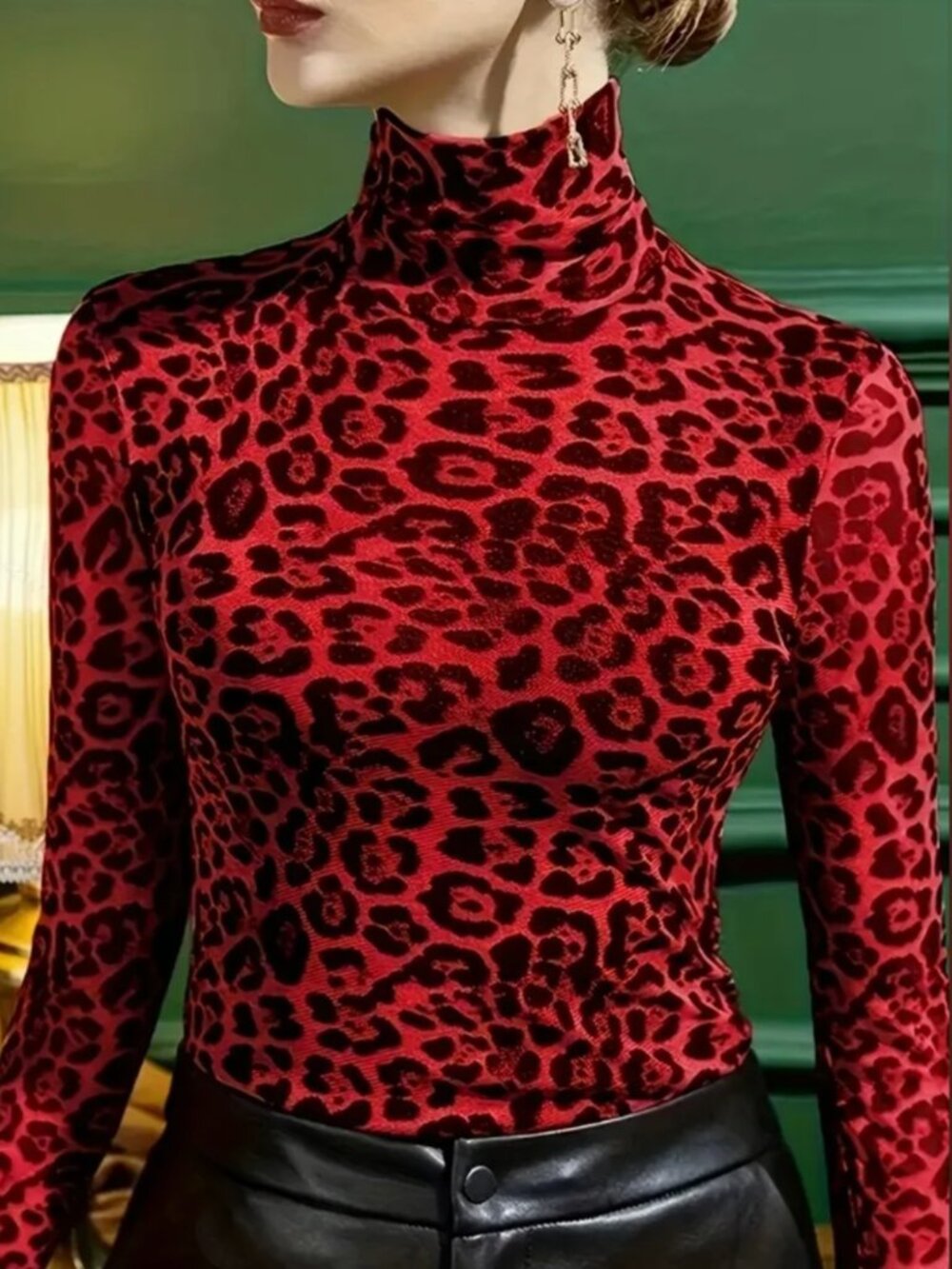 SOLD OUT EVERYWHERE! Boston Proper Red Leopard Print Stretchy Turtleneck XXS